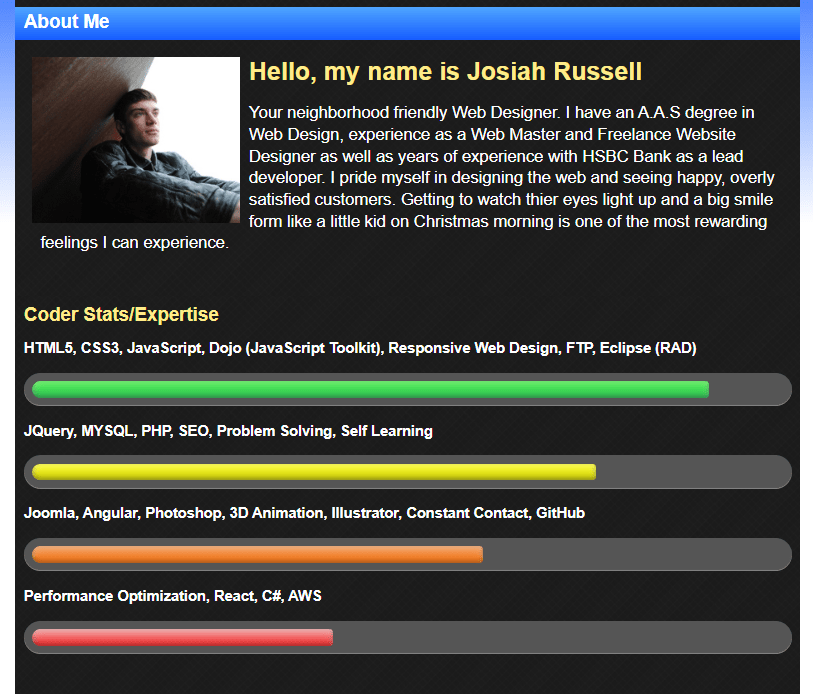 Josiah Russell Web Design Single Page Site Third